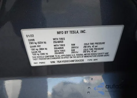 2022 Tesla Model Y Long Range Dual Motor All-Wheel Drive from USA, damaged, VIN 7SAYGDEE4NF354335